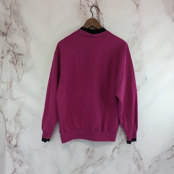 Vintage Sweatshirt Women XL Pink Black Pastel Floral Grandmacore Jane Colby - Picture 5 of 11